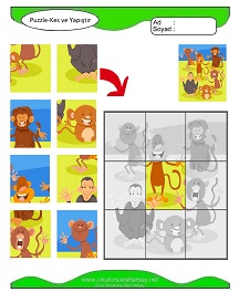 Puzzle Kes Yapıştır Çalışma Sayfaları